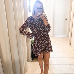 ASTR Burgundy Printed Long Sleeve Dress